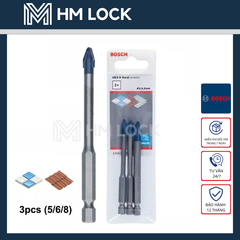 Bộ 3 mũi khoan gạch cứng hex-9 bosch 2608900595