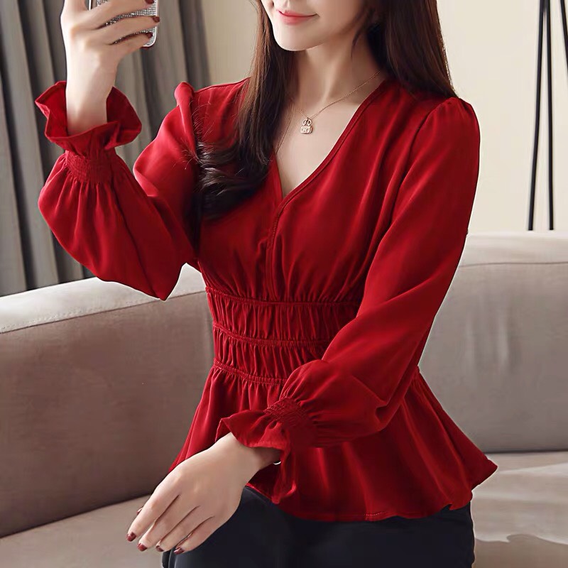 Áo voan bo eo cổ V tà xòe cực đáng yêuTTSA0167
