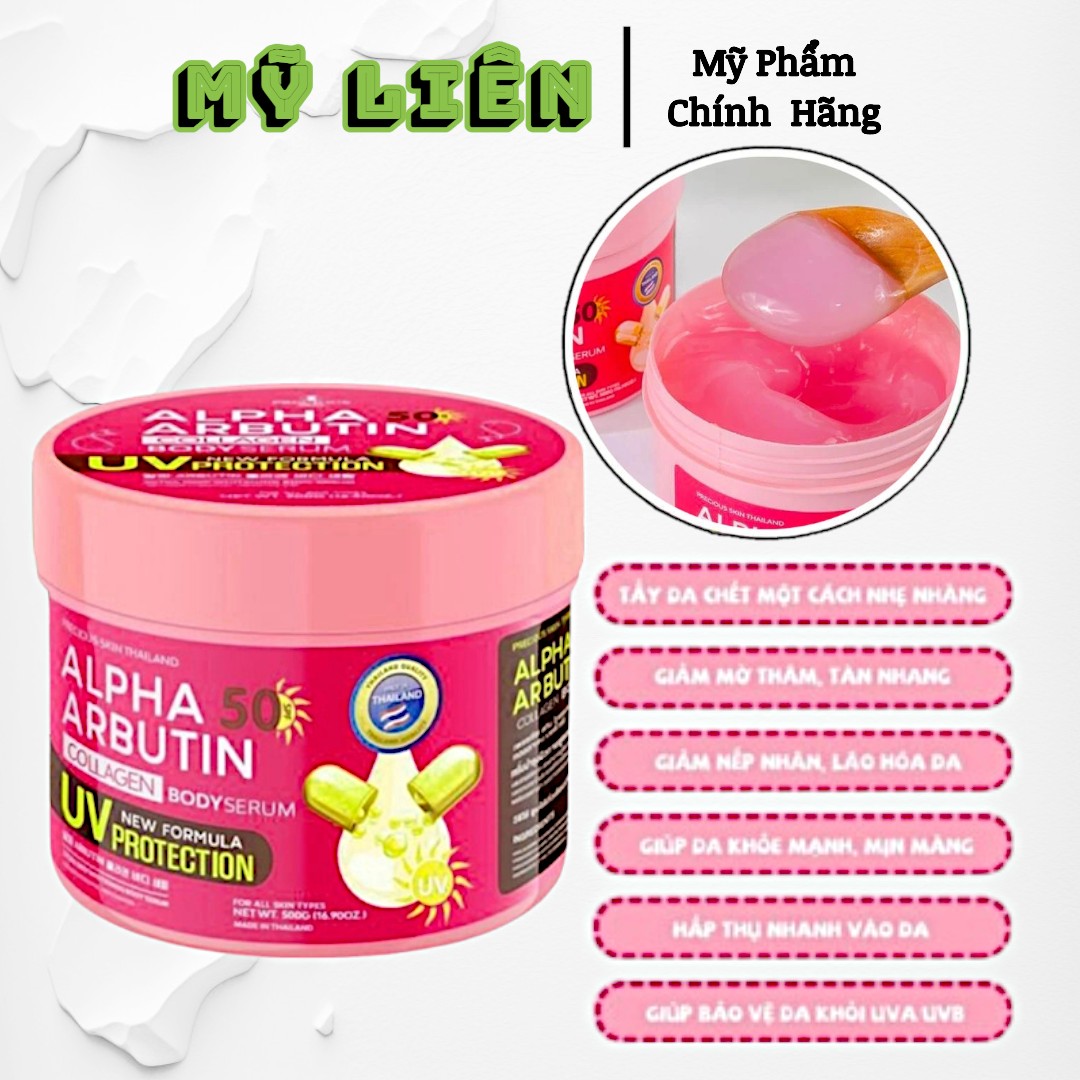 NỘI ĐỊA THÁI - Kem Dưỡng Trắng Da Chống Nắng Alpha Arbutin Collagen Body Serum 500g UV 50 SPF Precious Skin Thái Lan