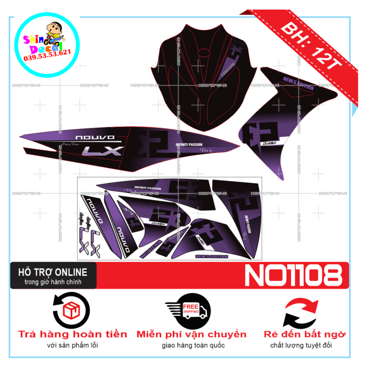 Tem xe nouvo 4, nv 4, tem rời nouvo 4 lx tím đen