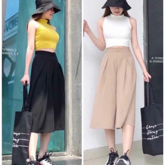 Quần ống rông lửng giả váy chất đũi kiểu hàn