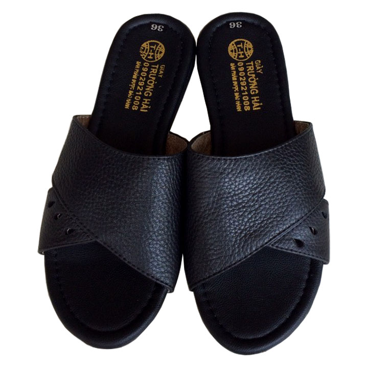 Dép nữ quai ngang 1 bản da bò đế cao su màu vàng bò bò cao cấp Trường Hải QNN0227