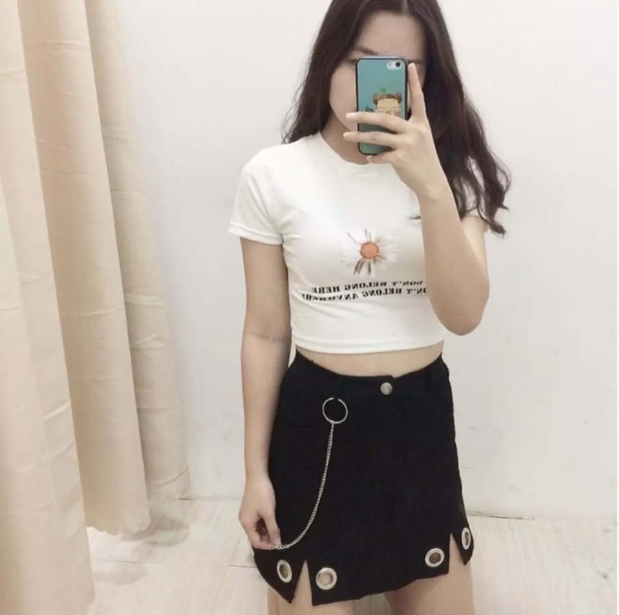 Áo croptop nữ hoa cúc chất thun cotton mềm mịn