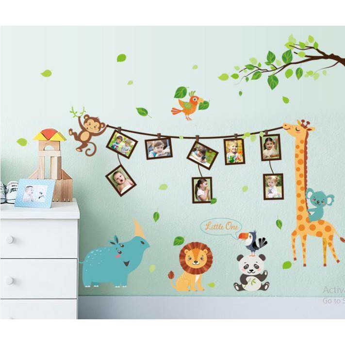 Decal dán tường vườn thú khung ảnh - Decal Hình Con Vật, Decal Hình Thú, Decal Ngộ Nhĩnh Đáng Yêu vườn thú treo ảnh
