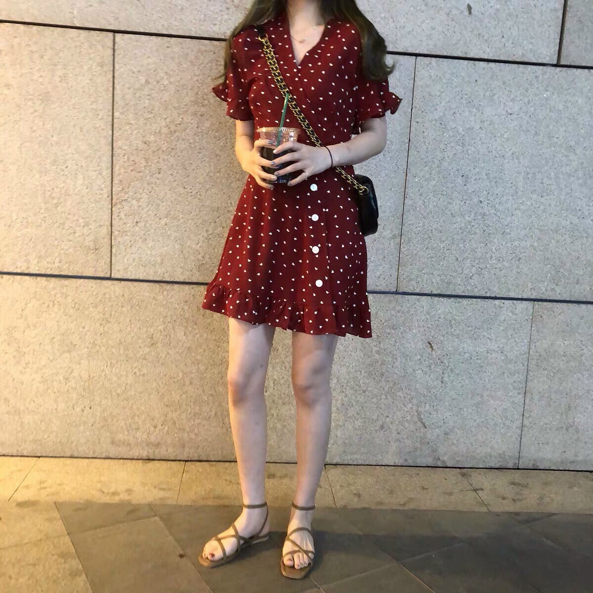 [HCM]Đầm xòe kate cổ V xinh sắn