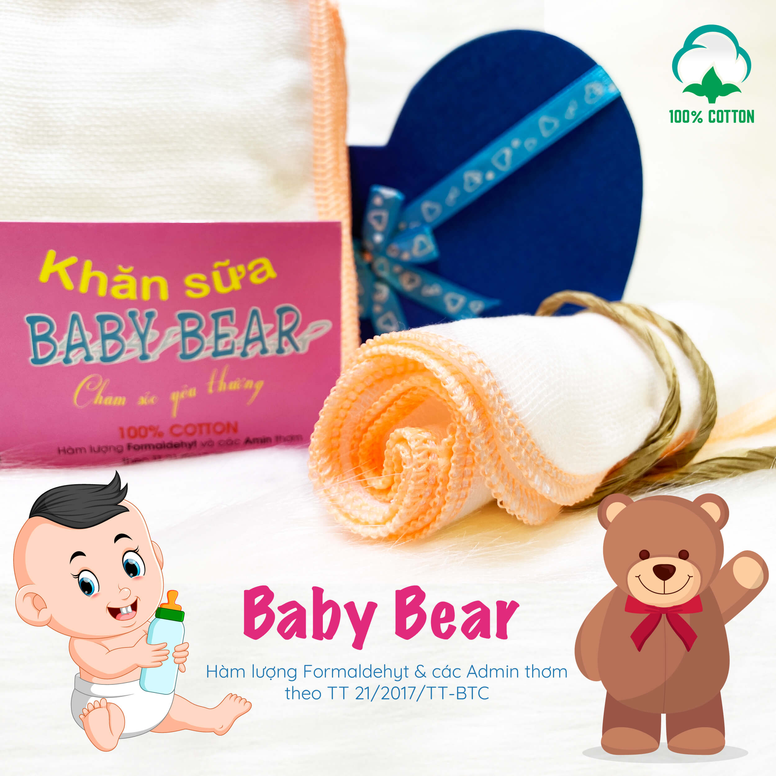 [Siêu rẻ] Khăn sữa Baby Bear 4 Lớp 25x27