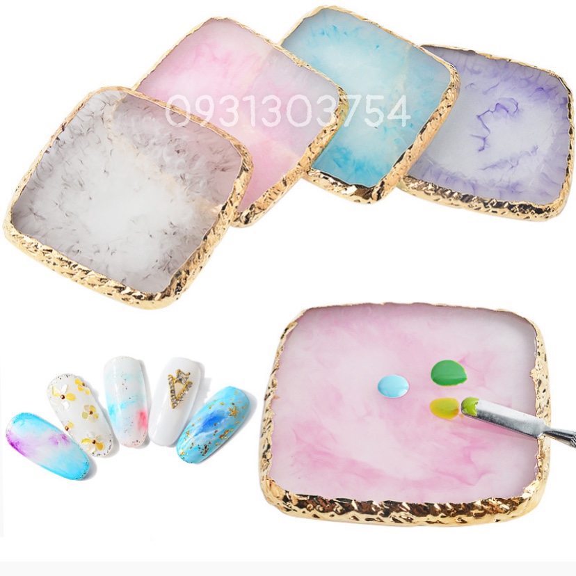 Miếng đá pha sơn gel ,chụp ảnh móng nail ,đá loang pha màu gel hình vuông - nail937