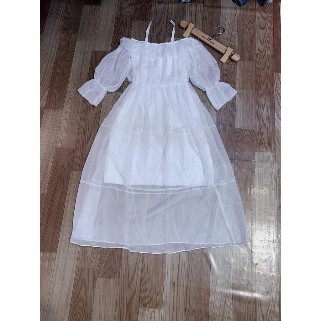 Đầm váy voan trắng tiểu thư 2 dây