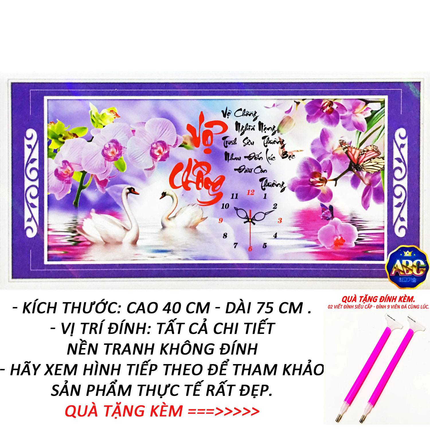 Tranh Đính Đá 5D - Vợ Chồng Vĩnh Kết Đồng Tâm 36 (Kèm Quà Tặng) - Tranh Minh Hiền (TỰ ĐÍNH ĐÁ)