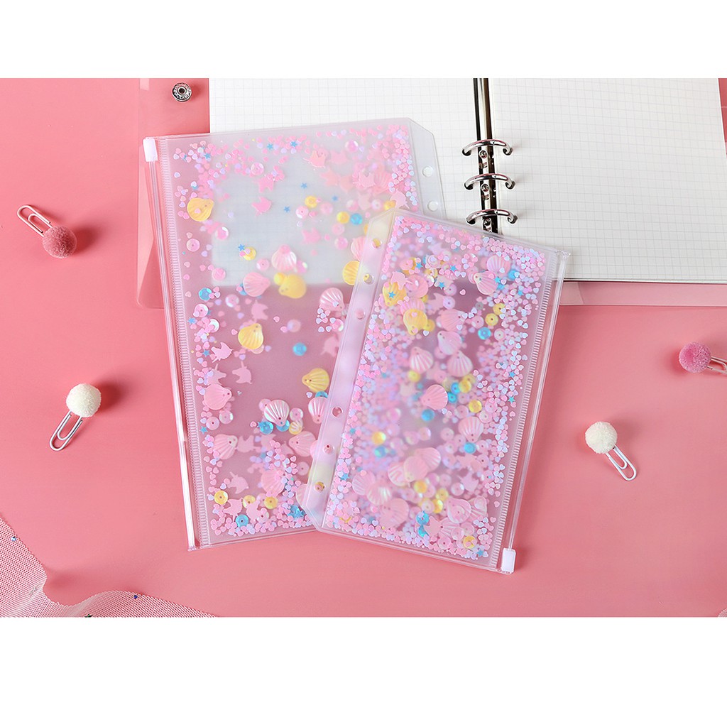 Túi zip Lấp lánh 6 lỗ sổ còng Planner A5/A6
