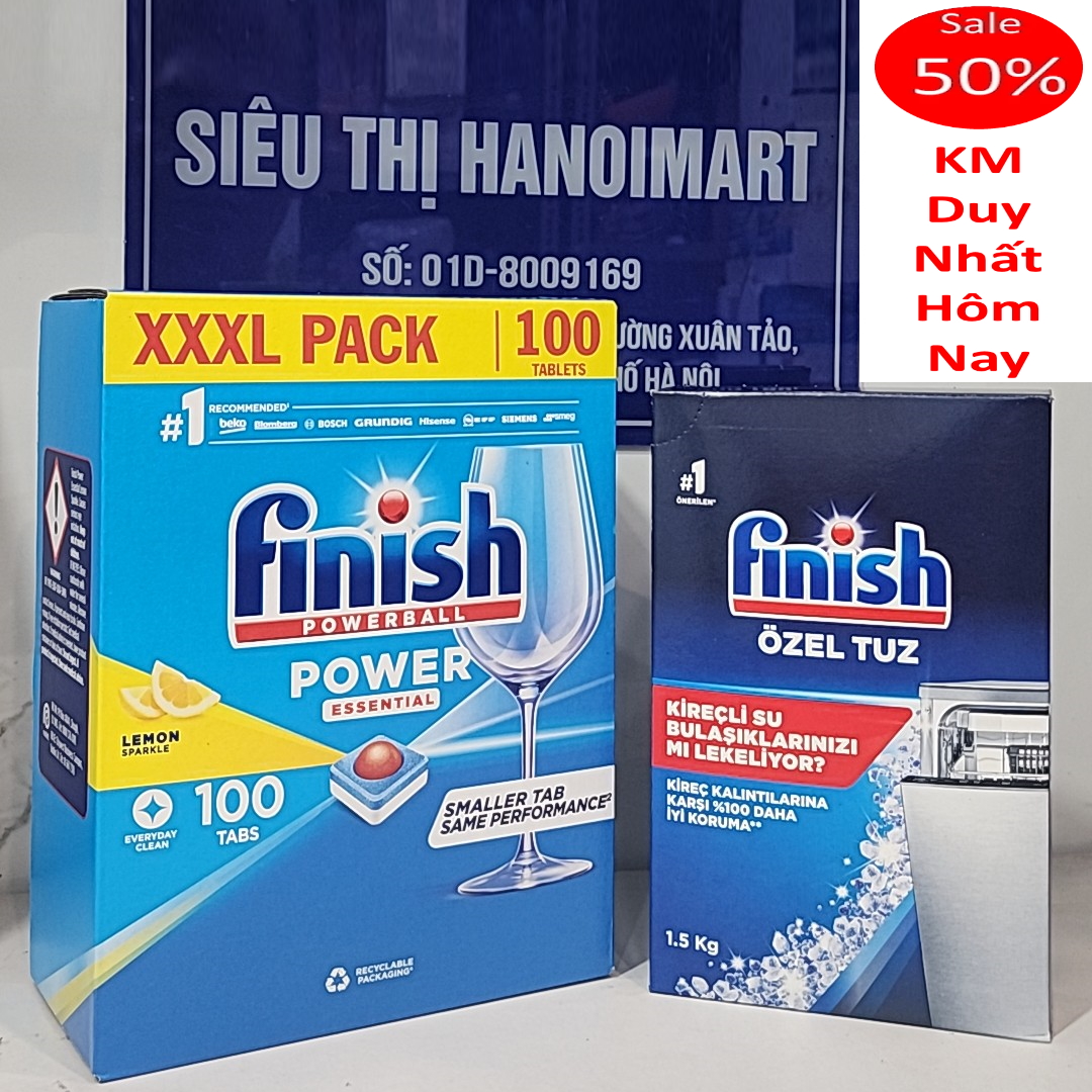 Combo Viên Finish All in one 100V hoặc 1.5kg Muối rửa bát Finish chuyên dùng cho máy
