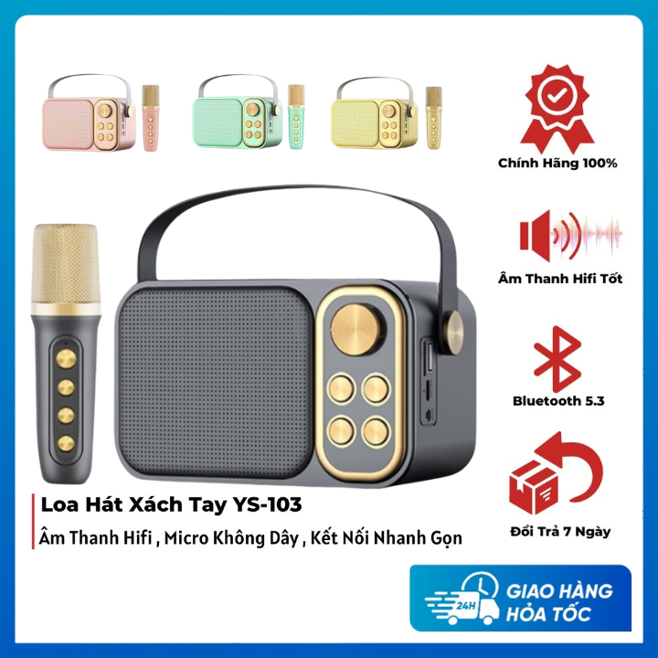 Loa bluetooth YS-103 Kèm 1 Micro không dây, loa bluetooth mini nhỏ nhẹ hát karaoke mọi lúc mọi nơi, Bảo hành 12 tháng