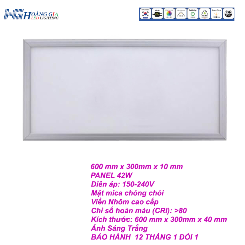 Đèn Led Panel 42W âm trần 300x600mm