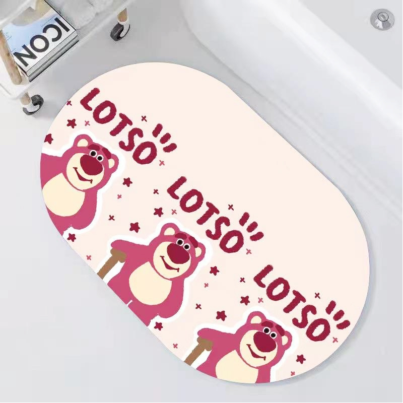 Tấm thảm chân silicon gấu hồng chống trượt nhiều mẫu, thảm oval dậm chân bathroom hình gấu cute, thảm lông lau chân lót sàn, thảm bathroom hình oval