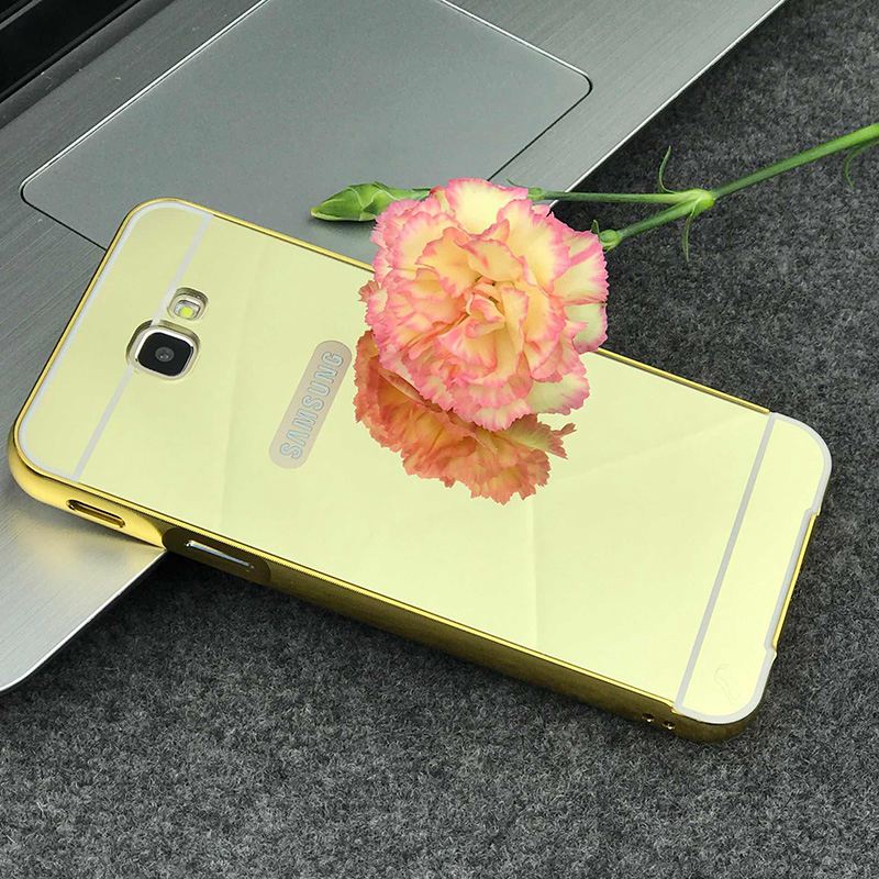 Ốp lưng tráng gương viền kim loại SamSung Galaxy A7 2017 bo tròn 24K