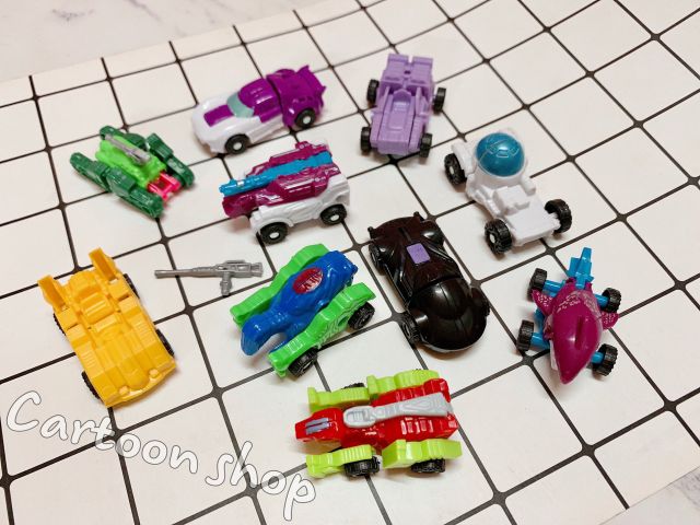 Set 10 xe mini lắp ráp thành robot, khủng long