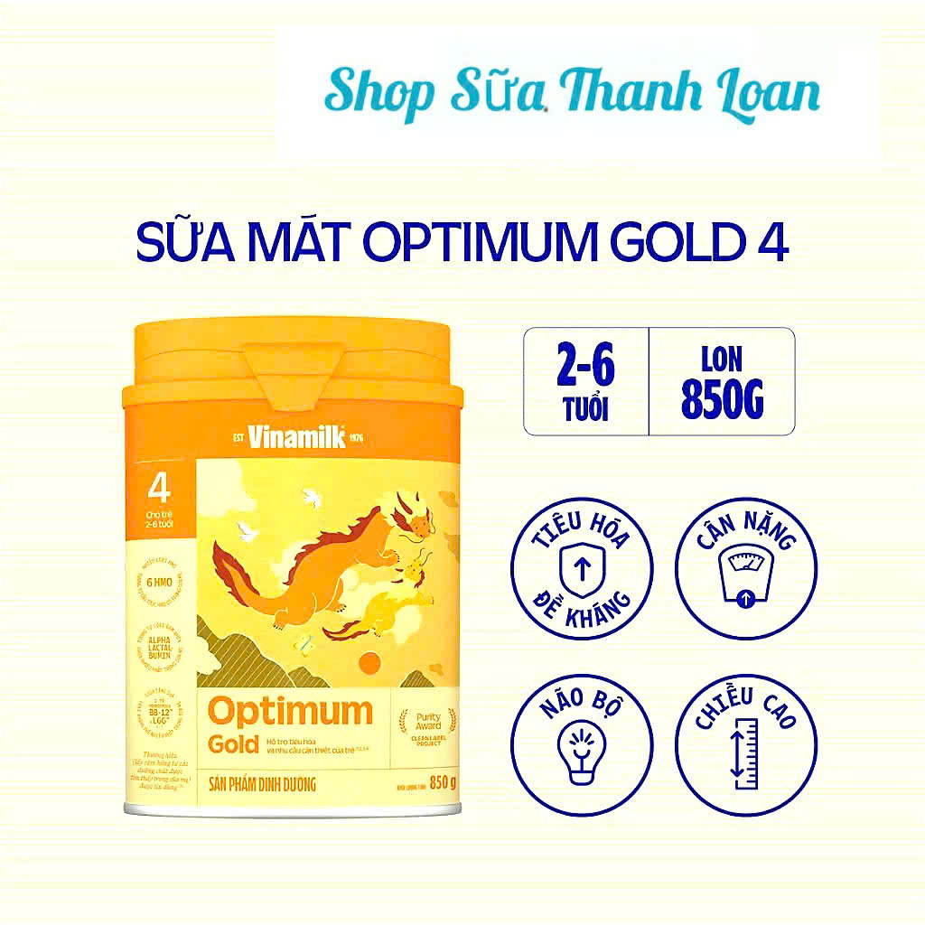 (Expiration Date February 2027) (New Model) Combo 2 Cans of Vinamilk Optimum Gold 4 Powder Milk 850g (for Children from 2-6 Years Old).