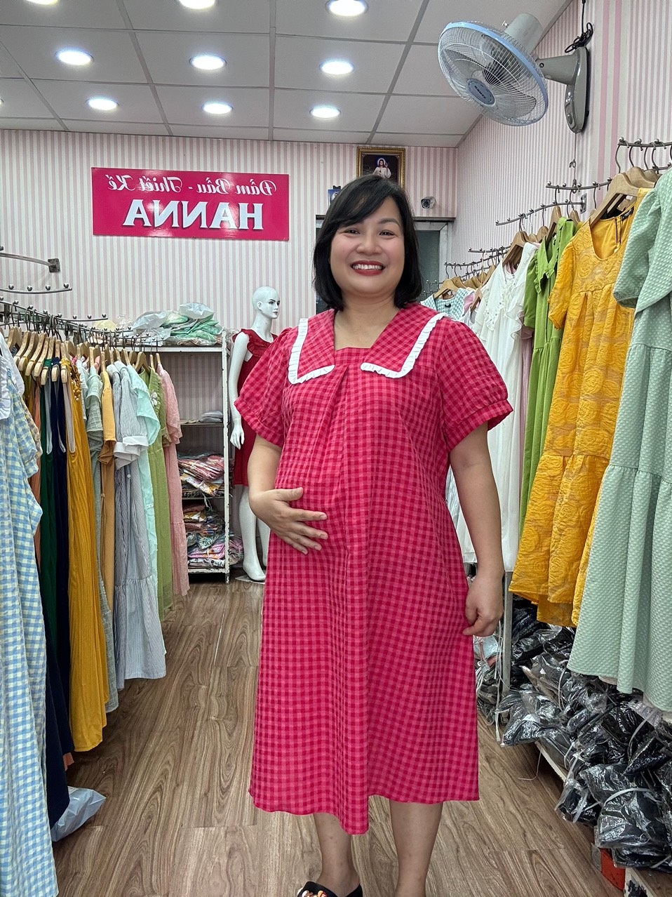 [HANNA] Đầm bầu công sở size lớn 100kg dễ thương cho mẹ trẻ vải cao cấp thoáng mát mùa hè thấm hút mồ hôi tốt nhẹ không nhăn có 2 túi bên sườn dài qua gối