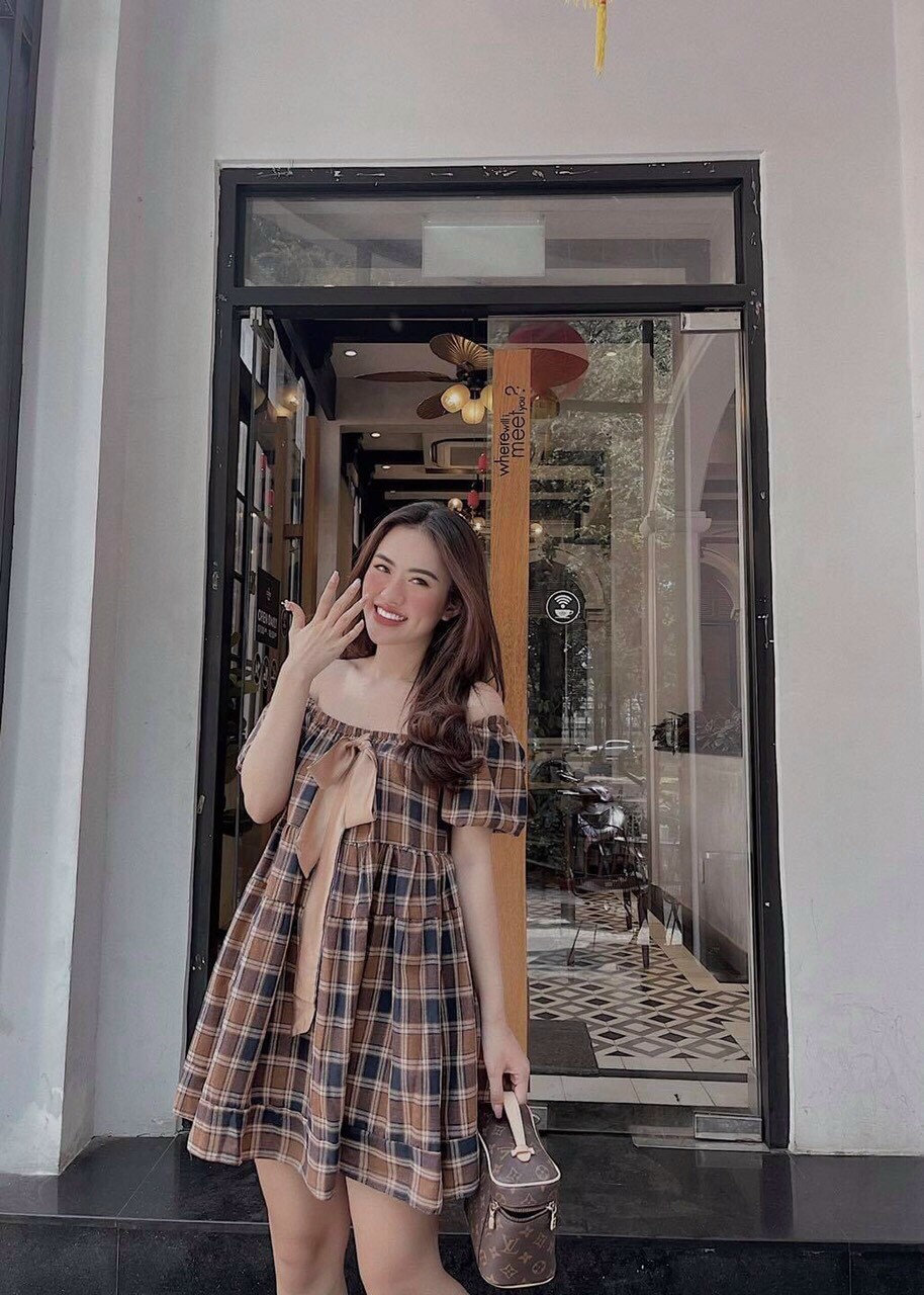 [HCM][Giá Sỉ- Sale Khuyến Mãi] ĐẦM CARO TRỄ VAI THỜI TRANG DỄ THƯƠNG