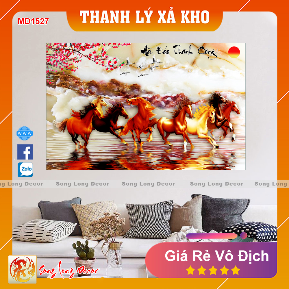 Tranh Dán Tường 3D Mã Đáo Thành Công - MD1527- Tranh 3D Phong Thủy - Giấy dán tường 3d - Song Long Decor