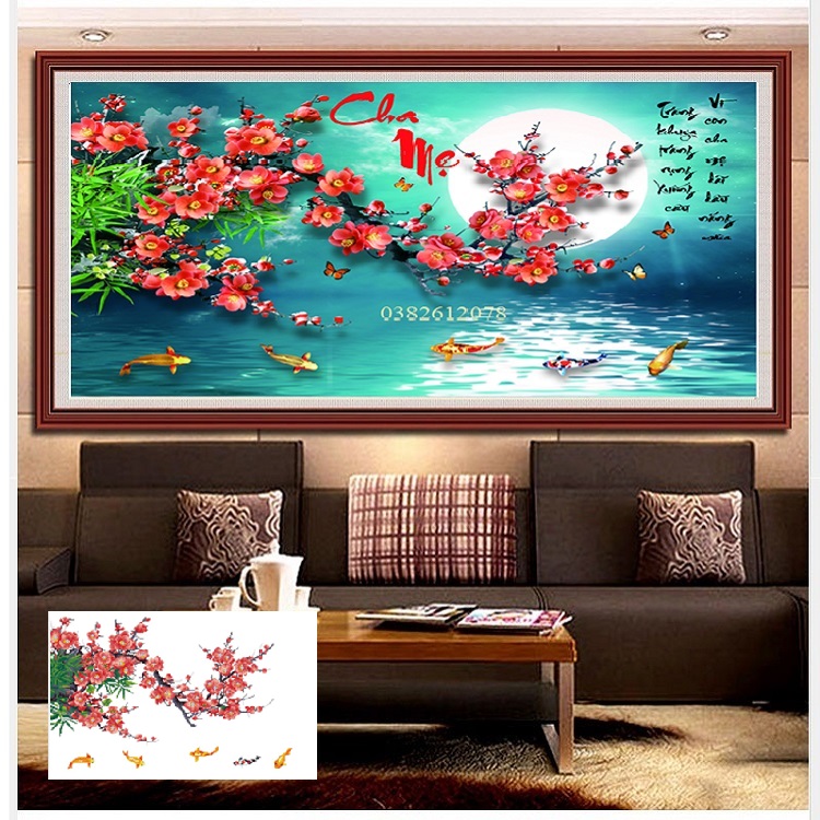 Tranh Đính Đá Cha Mẹ, Kích Thước 80x53cm (TRANH TỰ ĐÍNH)