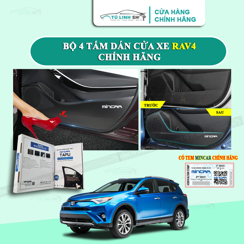 Bộ 4 Tấm dán Tapli xe RAV4 chính hãng MINCAR, chống xước tapi cửa ô tô bằng Carbon Air Fiber cao cấp