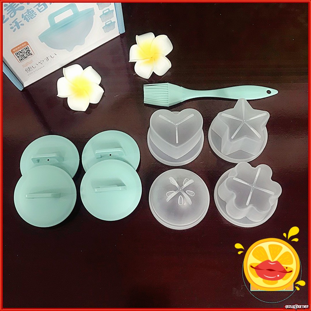 Khuôn hấp trứng, làm bánh cho bé (bộ 4 khuôn nhựa kèm chổi silicon quét dầu)