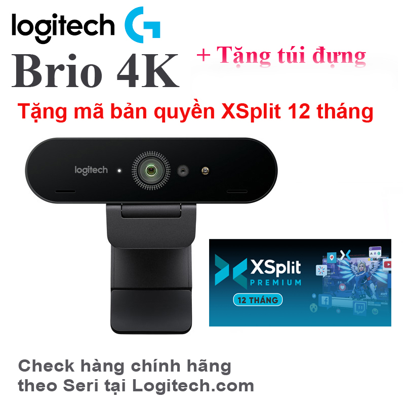 [Chính hãng] Webcam Logitech BRIO - 4K Ultra HD, tặng đầu đọc thẻ, túi đựng, tặng mã phần mềm bản quyền Xsplit 12 tháng, chính hãng check seri tại website hãng (0406)