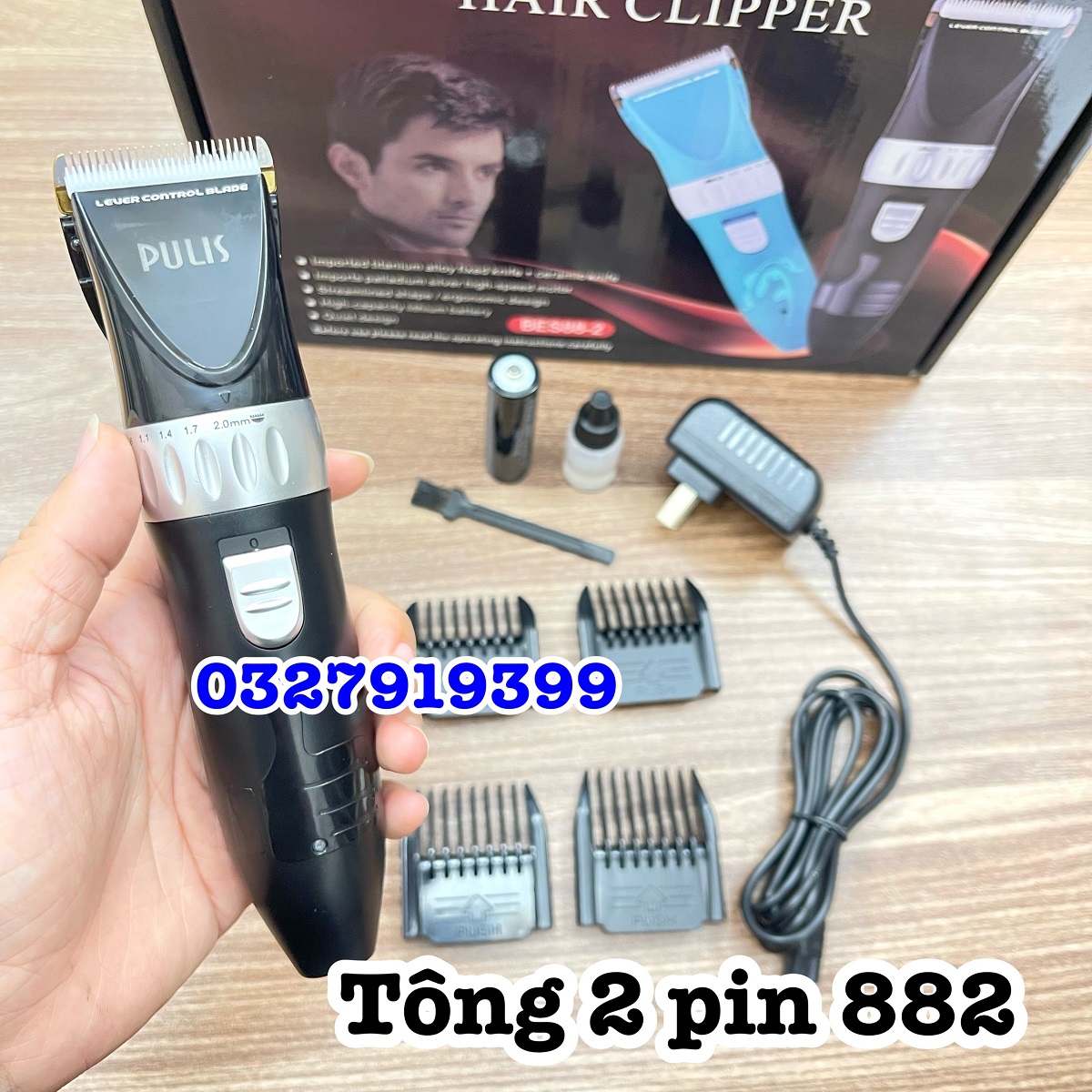 Pulis 2-Battery Hair Clipper Pulis 882 - New Model, Titanium & Ceramic Blades, 2200Mah Capacity, Highly Safe, 4-Hour Usage Time, High-End Trimmer