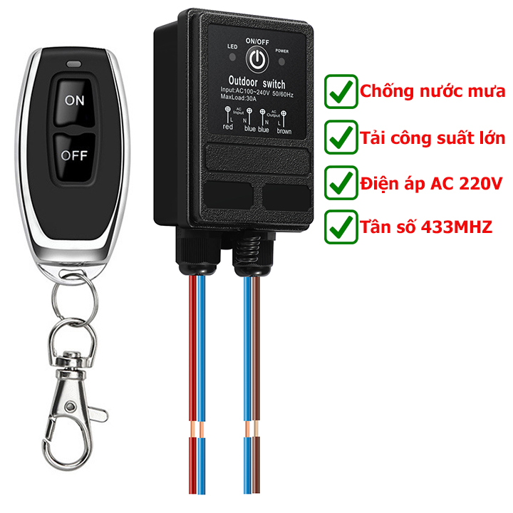 Công tắc điều khiển từ xa rf 100m/30a /220v -cong tac dieu khien tu xa