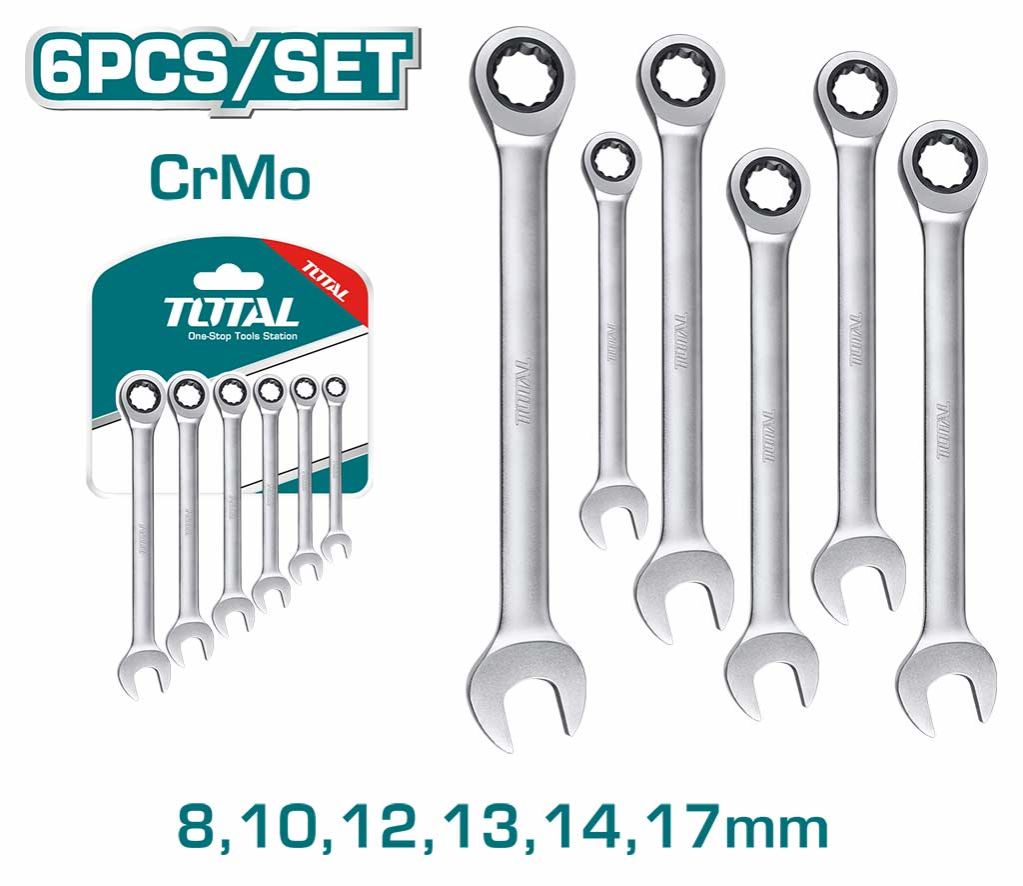 Bộ 6 cờ lê vòng miệng 8-17mm total, bộ 6 cờ lê vòng miệng 8mm,10mm,12mm,13mm,14mm,17mm, chính hãng - thinksafe