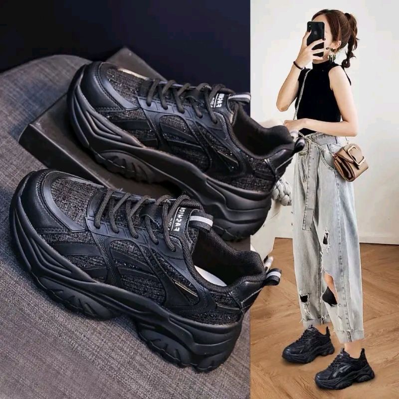 Giày thể thao nữ độn đế vải dạ Shime