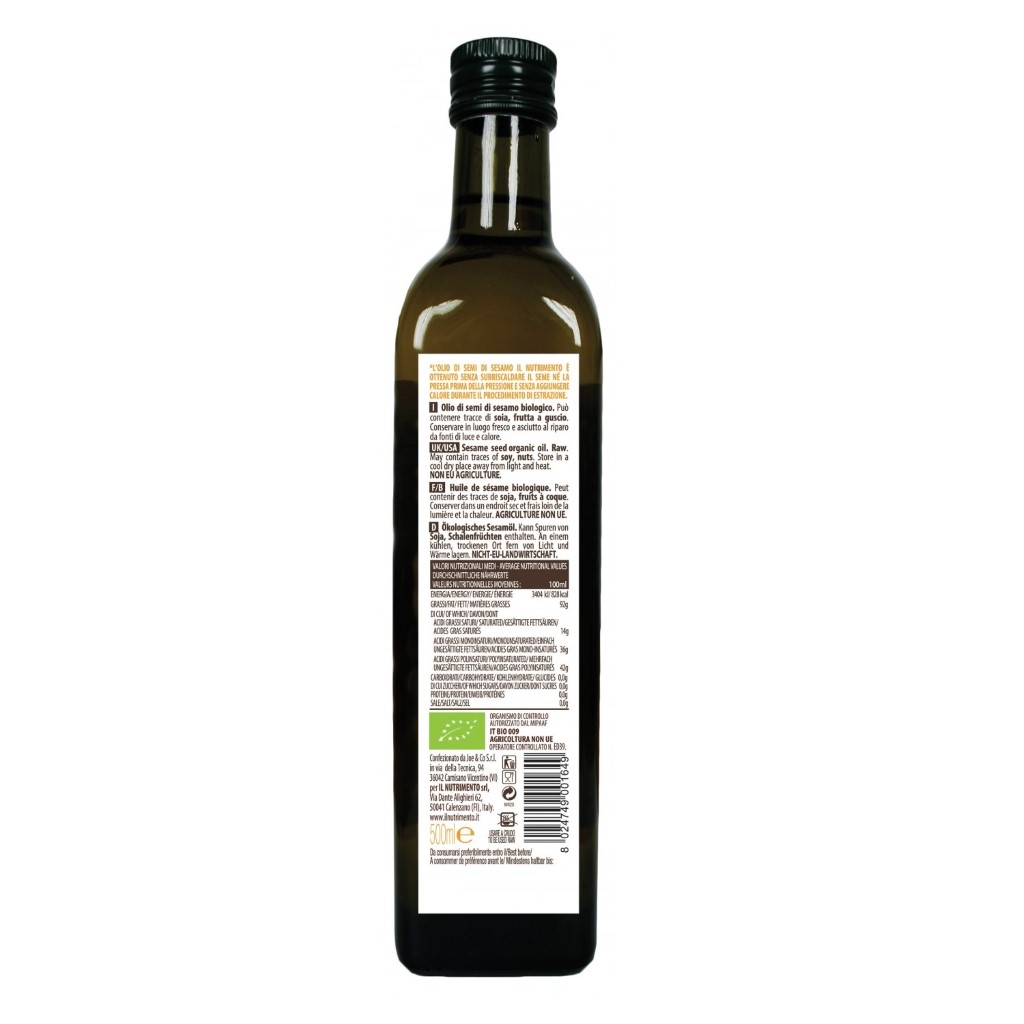 [IL Nutrimento]Dầu hạt mè hữu cơ ép thô (Organic Sesame Oil) - 500ml