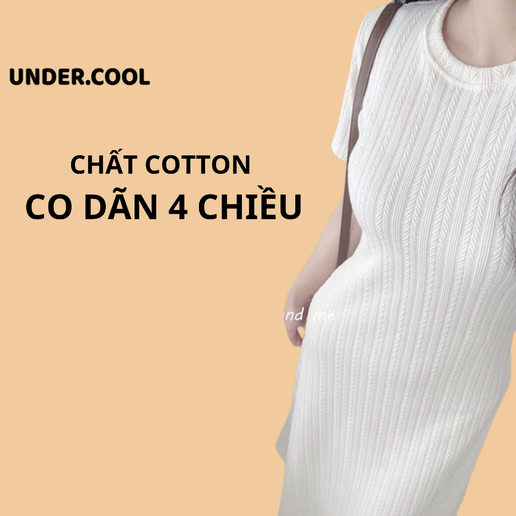 Đầm len body UNDERCOOL Midi Xương Cá Co Dãn Bốn Chiều Cổ Tròn Kiểu Dáng Basic