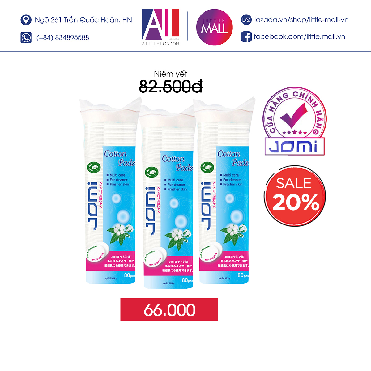 Bông tẩy trang Jomi 80/120 miếng (Nhập khẩu)