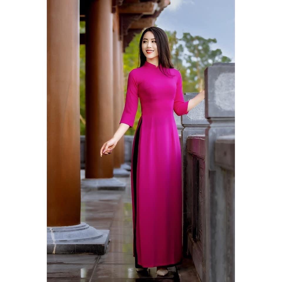 (xả lẻ size) Áo dài chiffon 4 tà màu hồng sen