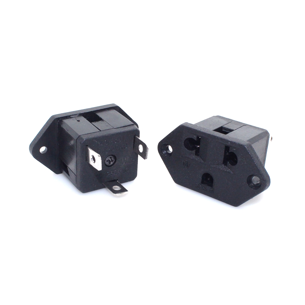 10 Cái/lốc Chúng Tôi Đế Gắn Bảng Ổ Cắm Đầu Nối Nguồn Công Nghiệp Ổ Cắm Cái AC Phích Cắm Điện Màu Đen 10A 250V