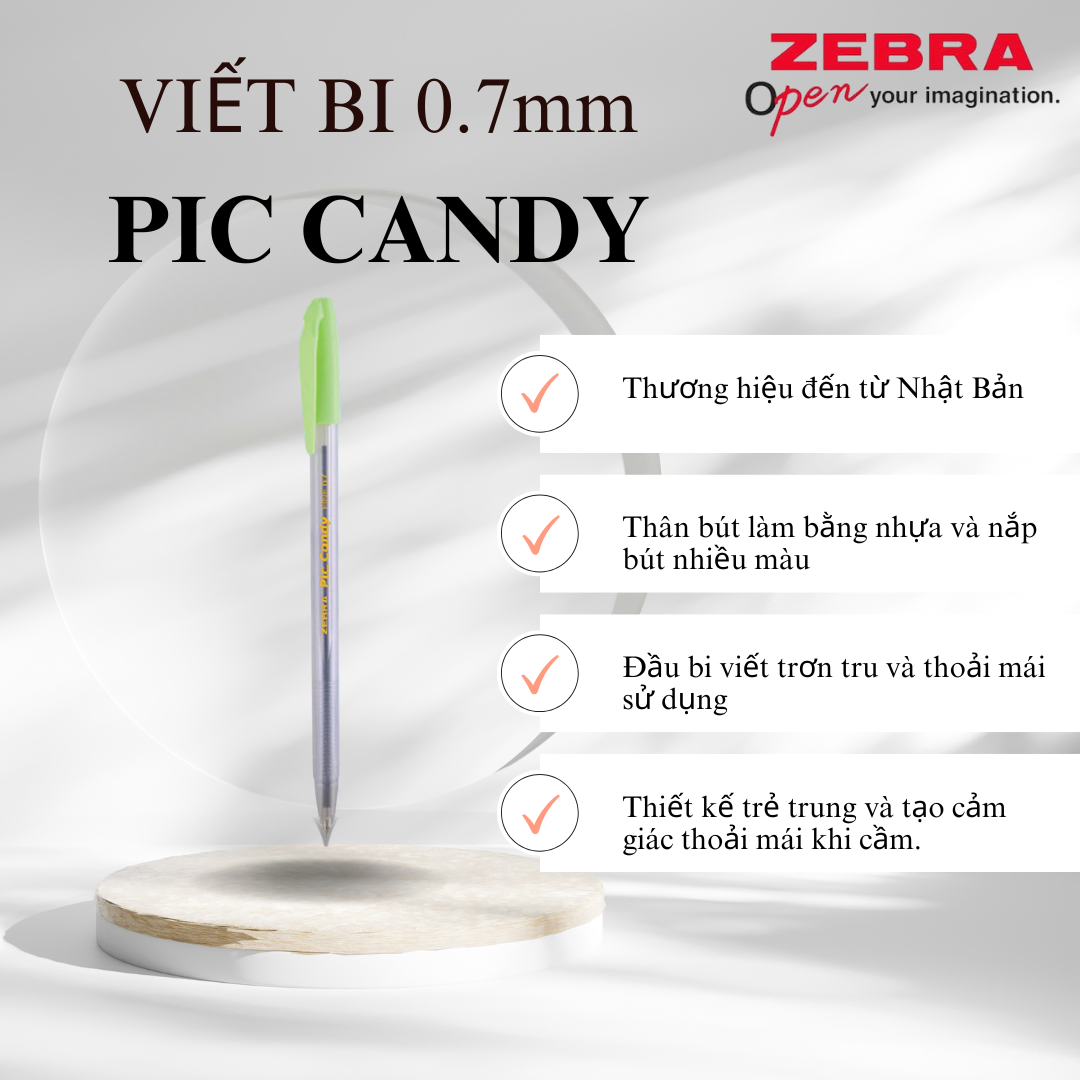 Viết bi nắp Pic Candy 0.7mm mực xanh - Zebra [Chính hãng] - 1 cây