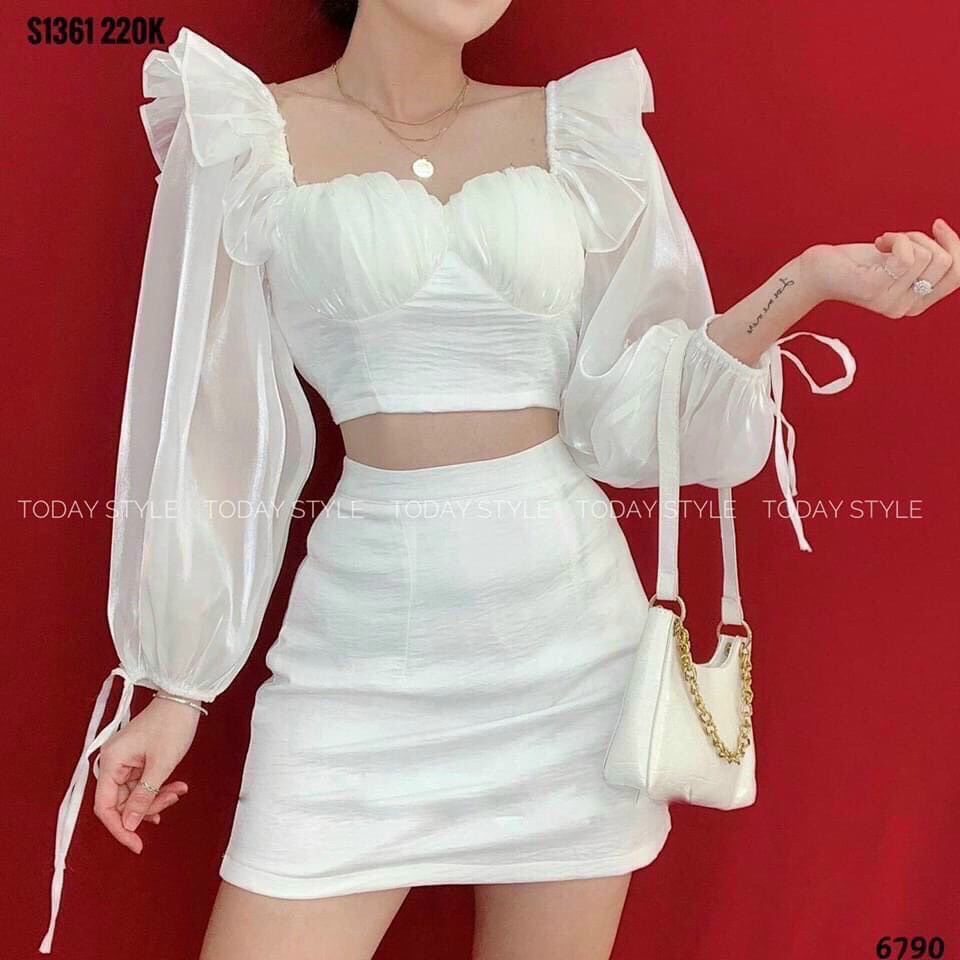 Set áo đũi nhăn tay phối voa tơ cực xinh -lc