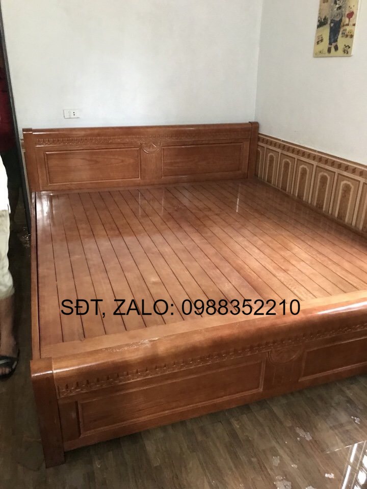 Giường ngủ gỗ xoan đào mẫu 3 cỡ lớn
