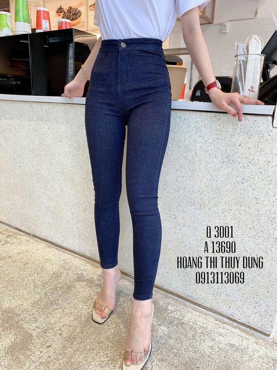 Quần jean nữ xanh đậm đai trơn a1