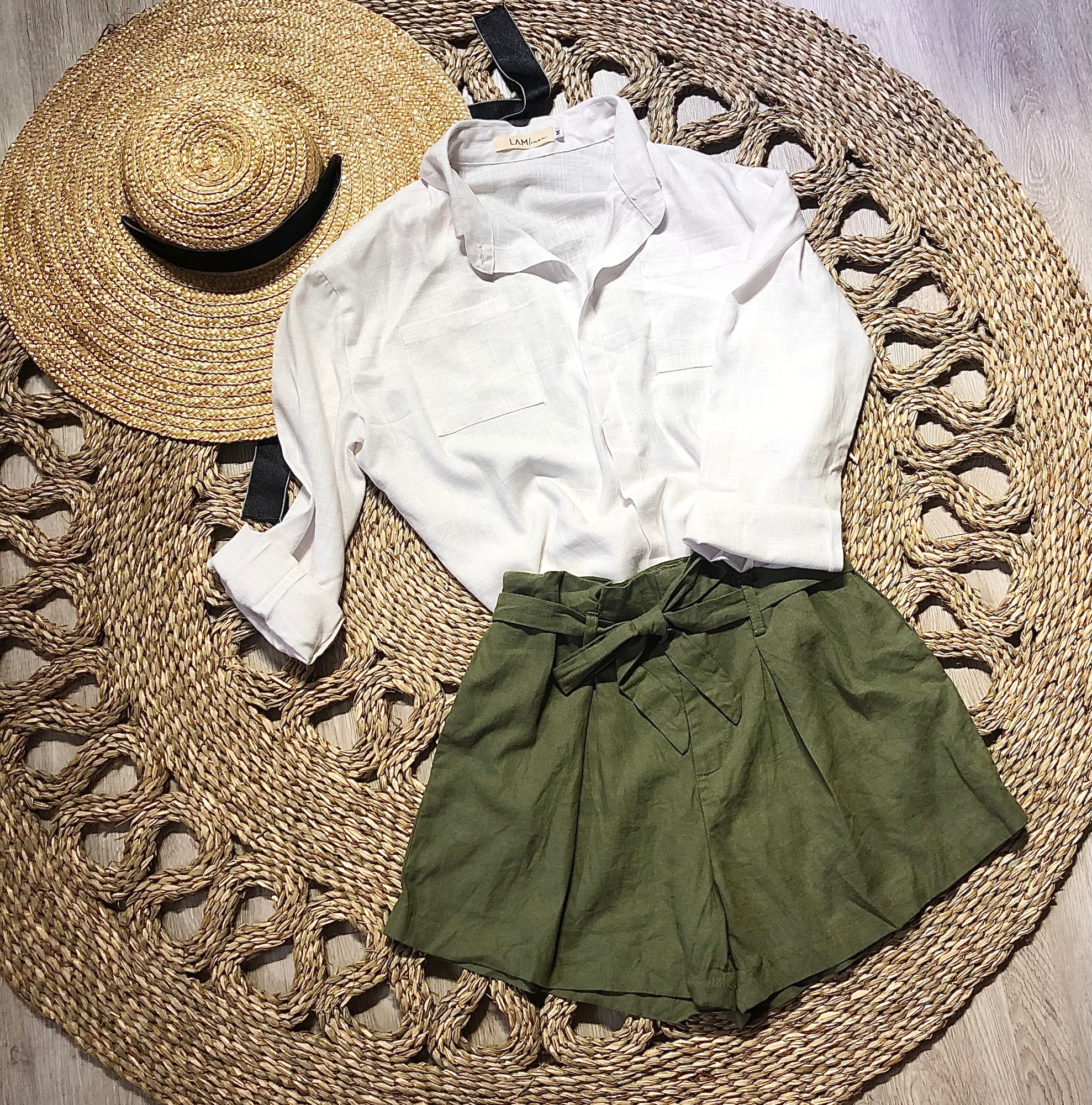 Set Áo sơ mi và quần short vải Linen