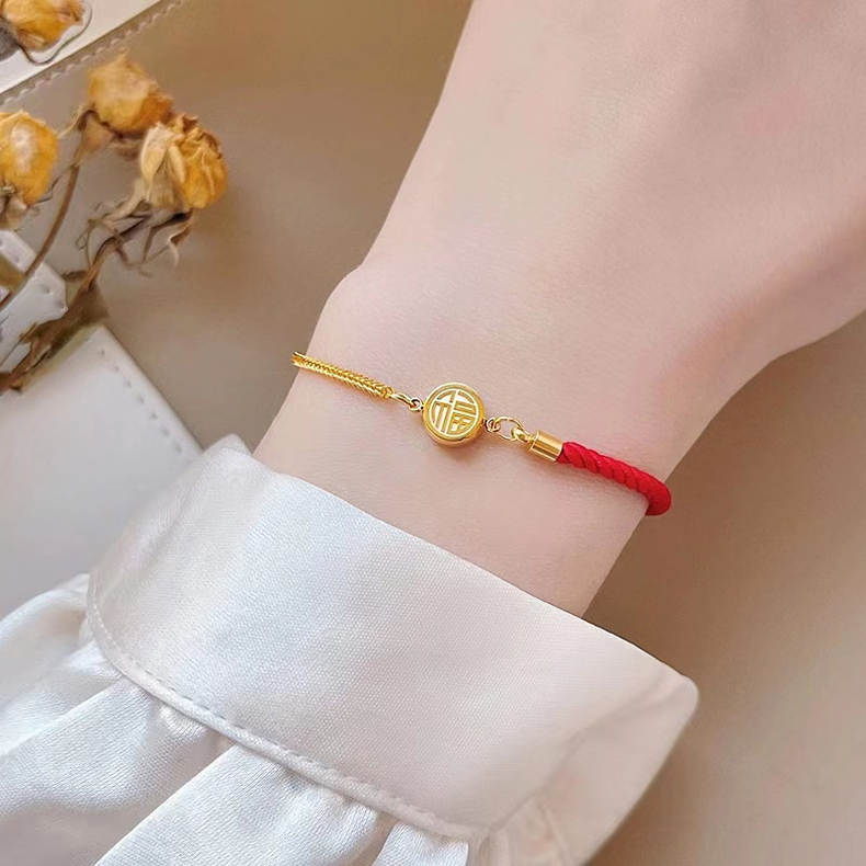 Lắc tay Titan chỉ đỏ chữ phúc may mắn thời trang cao cấp- LTCP2LC