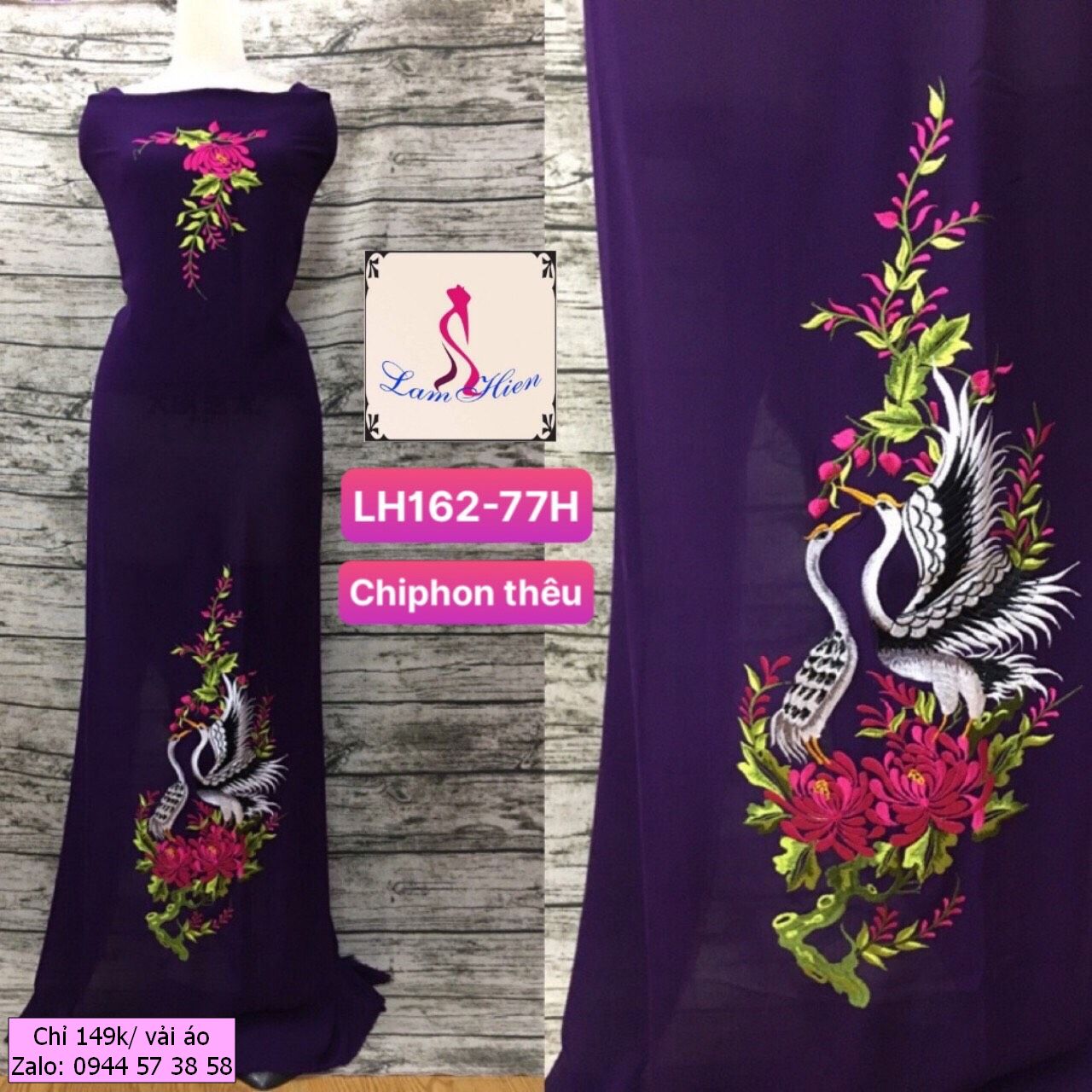 Lâm Hiền-vải áo dài thêu LH162