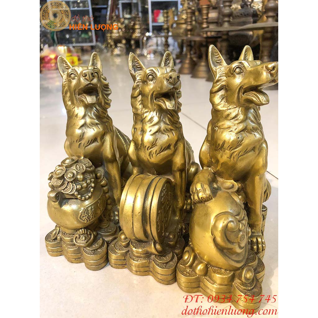Tượng Chó Bằng Đồng Phong Thủy Tài Lộc Cao 20cm