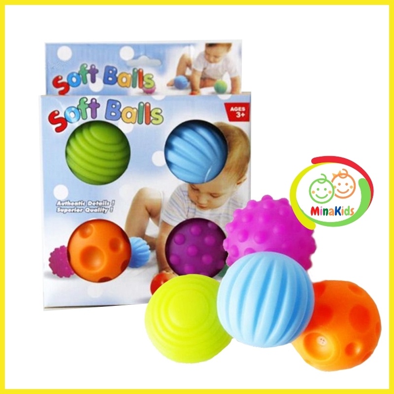 Bóng mềm chút chít cho bé cảm quan xúc giác sét 4 quả minakids b13