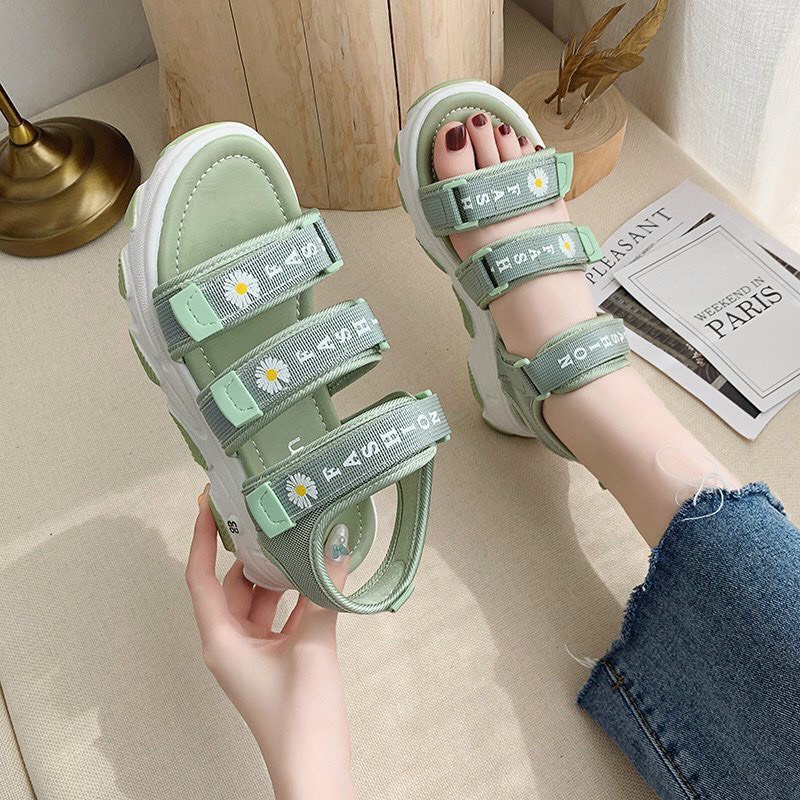 dép sandal nữ quai dán 3 nấc điểm hoa cúc