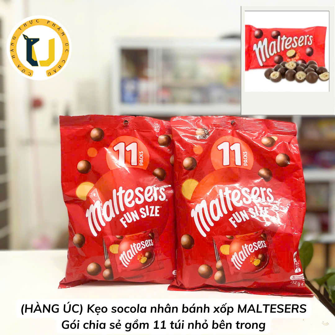 (HÀNG ÚC) Kẹo socola nhân bánh xốp MALTESERS Fun Size Chocolate 11 gói rời/túi