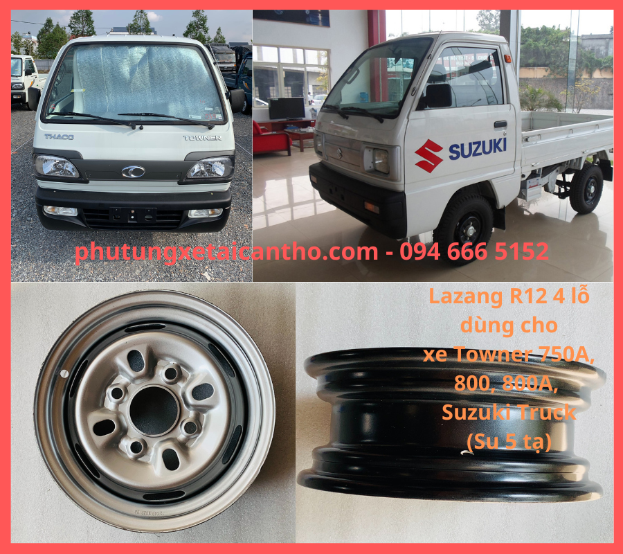 Lazang, mâm xe r12 in dùng cho xe towner 750a, 800, 800a, suzuki truck, suzuki 500kg- hàng loại tốt