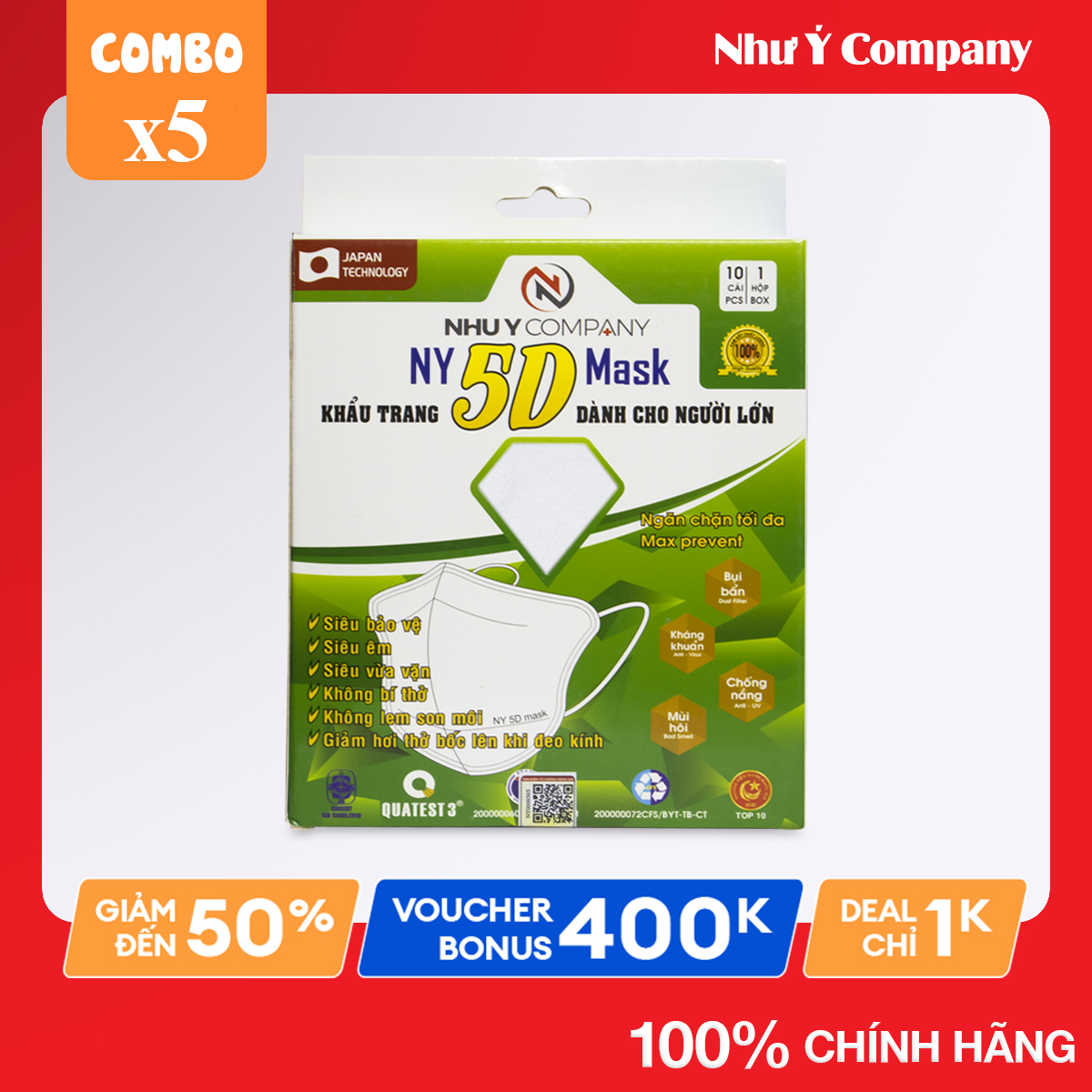 [Combo 5] Hộp Khẩu trang Ny 5D Mask | Như Ý Company